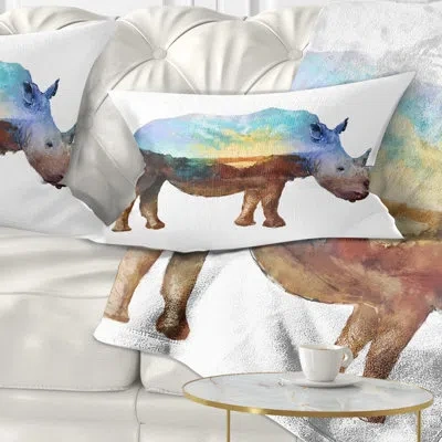 Design Art Animal Rhino Double Exposure Illustration Lumbar Pillow