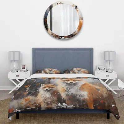 Design Art Animal Rusty Red Fox - Fox Duvet Cover Set - Microfiber Polyester In White;orange