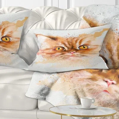 Design Art Animal Serious Cat Face Watercolor Sketch Lumbar Pillow