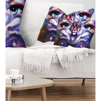 Design Art Animal Tiger Eagles And Woman Eyes Collage Lumbar Pillow