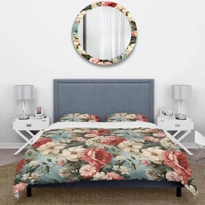 Design Art Antique Floral Pink Peony Garden I Duvet Cover Set In Green;beige;pink