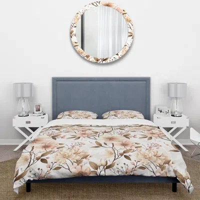 Design Art Antique Garden I - Plants Duvet Cover Set - Microfiber Polyester In Brown;beige