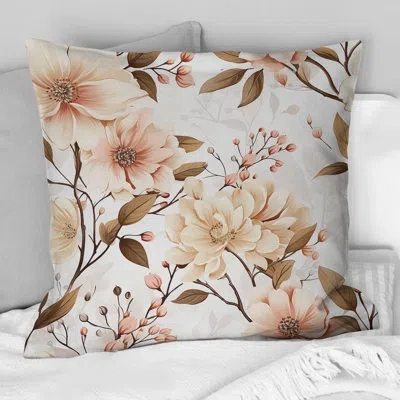 Design Art Antique Garden I - Plants Printed Throw Pillow In Beige