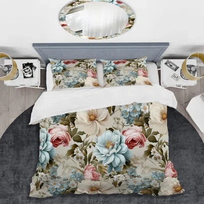 Design Art Antique Pastels Boho Accents Ii Duvet Cover Set In Blue;beige;pink