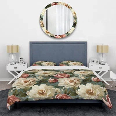 Design Art Antique Peonies Botanical Pattern I Duvet Cover Set In Pink