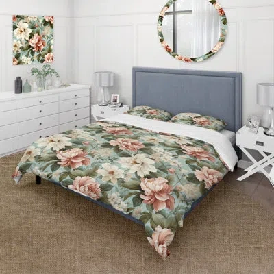 Design Art Antique Peonies Botanical Pattern Ii Duvet Cover Set In Pink