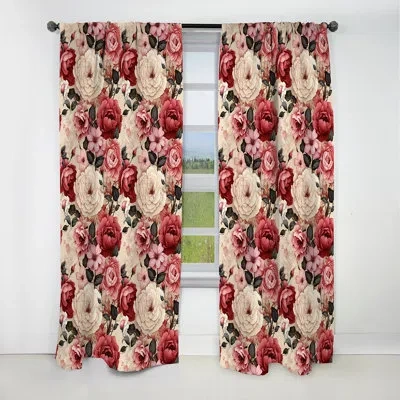 Design Art Antique Pink Flower Garden Beauty - Damask Curtain - Blackout Damask Curtain - 1 Panels