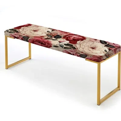 Design Art Antique Pink Flower Garden Beauty - Damask Upholstered Gold Bench