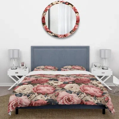 Design Art Antique Pink Flower Garden Beauty I Duvet Cover Set In Beige;pink