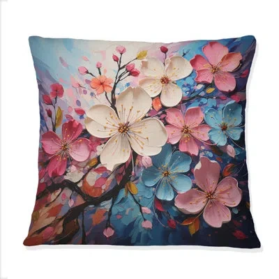 Design Art Apple Blossom Expressionist Burst Iv - Apple Blossom Printed Throw Pillow In White;pink
