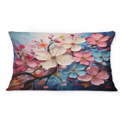 Design Art Apple Blossom Expressionist Burst Iv - Apple Blossom Printed Throw Pillow In White;pink