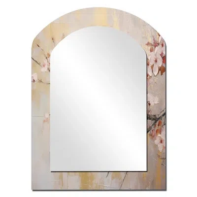 Design Art Apple Blossom Harmony Iii - Apple Blossom Asymmetrical Unique Wall Mirror, Traditional Unique Shape  In Gold;pink
