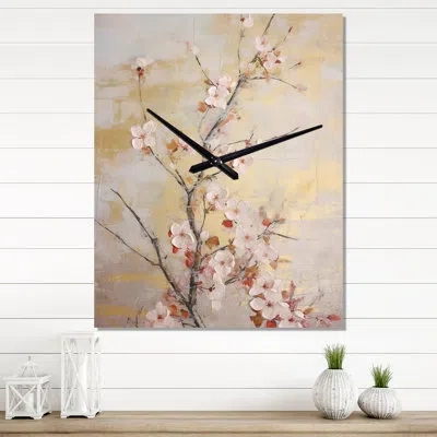 Design Art Apple Blossom Harmony Iii - Apple Blossom Wall Clock Oversized In Pink;gold