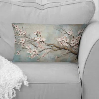 Design Art Apple Blossom Harmony Ix - Apple Blossom Printed Throw Pillow In White;gray