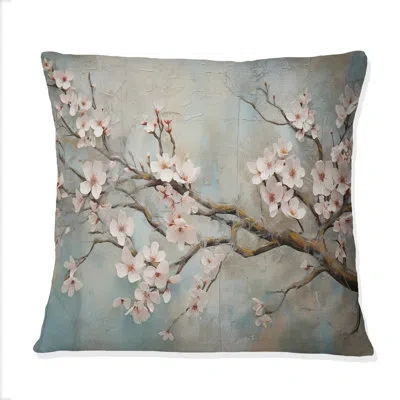 Design Art Apple Blossom Harmony Ix - Apple Blossom Printed Throw Pillow In White;gray