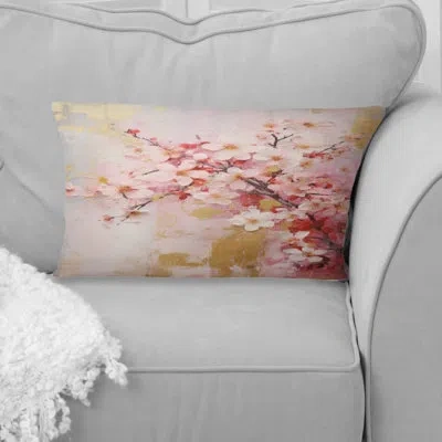Design Art Apple Blossom Harmony Vi - Apple Blossom Printed Throw Pillow In Pink;gold