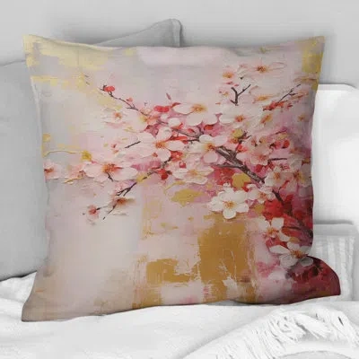 Design Art Apple Blossom Harmony Vi - Apple Blossom Printed Throw Pillow In Pink;gold