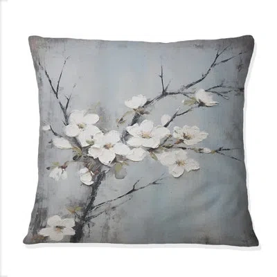 Design Art Apple Blossom Harmony Xi - Apple Blossom Printed Throw Pillow In White;gray
