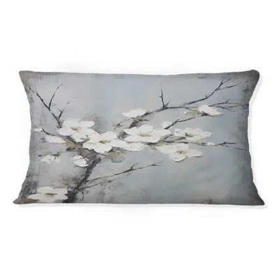 Design Art Apple Blossom Harmony Xi - Apple Blossom Printed Throw Pillow In White;gray
