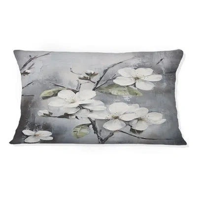 Design Art Apple Blossom Harmony Xiv - Apple Blossom Printed Throw Pillow In White;gray