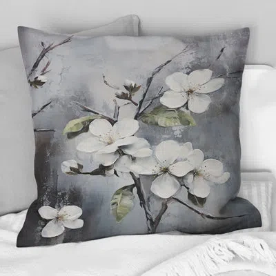 Design Art Apple Blossom Harmony Xiv - Apple Blossom Printed Throw Pillow In White;gray