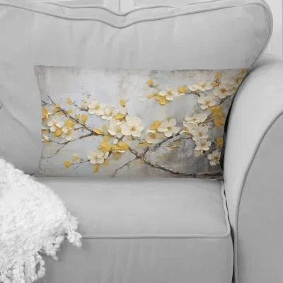 Design Art Apple Blossom Harmony Xvii - Apple Blossom Printed Throw Pillow In Gray;yellow