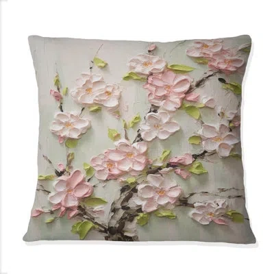 Design Art Apple Blossom Impasto I - Apple Blossom Printed Throw Pillow In Green;pink