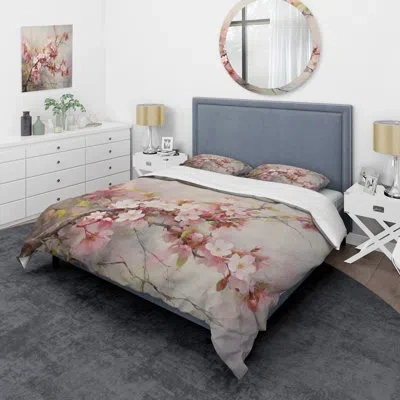 Design Art Apple Blossom Impressionist Spring - Apple Blossom Duvet Cover Set In White;pink