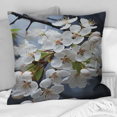 Design Art Apple Blossom Minimalist Serenity Iii - Apple Blossom Printed Throw Pillow In White;yellow