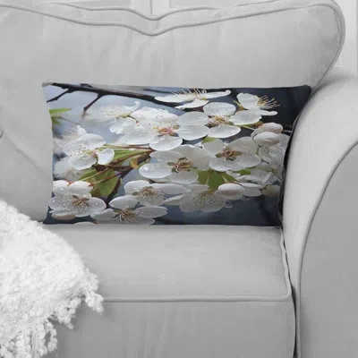 Design Art Apple Blossom Minimalist Serenity Iii - Apple Blossom Printed Throw Pillow In White;yellow