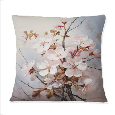 Design Art Apple Blossom Monochromatic Elegance Xii - Apple Blossom Printed Throw Pillow In Pink