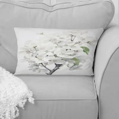 Design Art Apple Blossom Monochromatic Elegance Xxiv - Apple Blossom Printed Throw Pillow In White;green