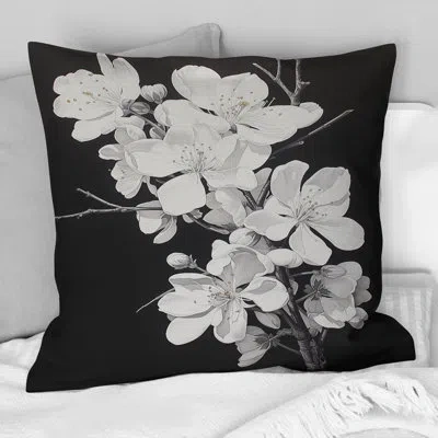 Design Art Apple Blossom Monochromatic Elegance Xxvi - Apple Blossom Printed Throw Pillow In Black;white