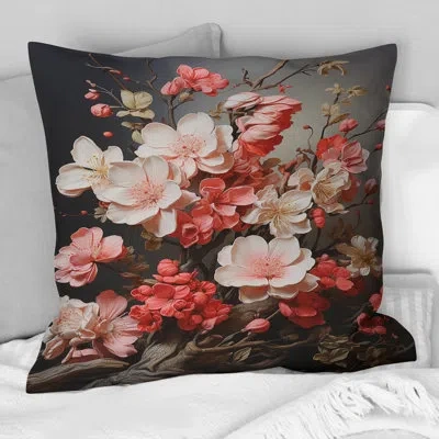 Design Art Apple Blossom Surreal Blooms I - Apple Blossom Printed Throw Pillow In Gray;orange