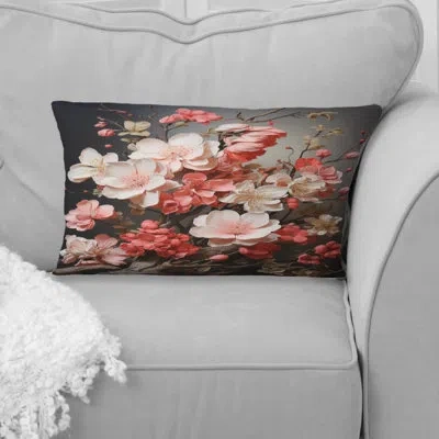 Design Art Apple Blossom Surreal Blooms I - Apple Blossom Printed Throw Pillow In Gray;orange