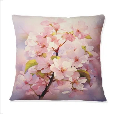 Design Art Apple Blossom Translucent Glow I - Apple Blossom Printed Throw Pillow In Pink