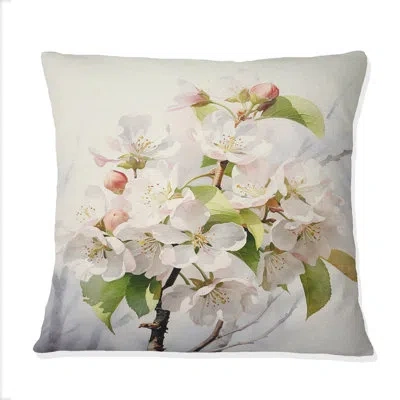 Design Art Apple Blossom Translucent Glow Iii - Apple Blossom Printed Throw Pillow In White;green