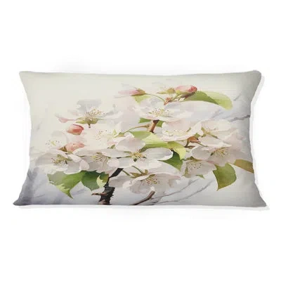 Design Art Apple Blossom Translucent Glow Iii - Apple Blossom Printed Throw Pillow In White;green
