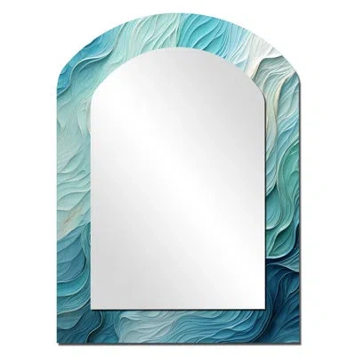 Design Art Aqua Blue And White Serenity Swirl I - Abstract Spirals Asymmetrical Decorative Mirror, Modern Arch  In Blue;white