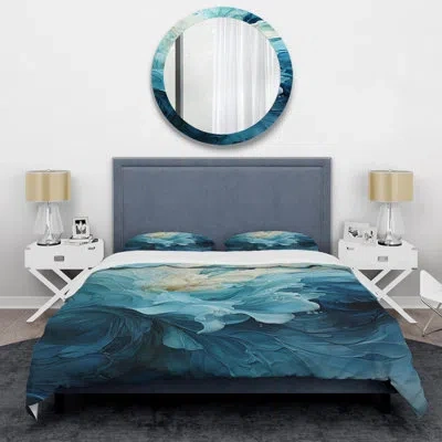 Design Art Aqua Blue And White Serenity Swirl Iii - Abstract Spirals Duvet Cover Set In Blue;white