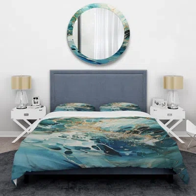 Design Art Aqua Dream Rush Flow 2 - Abstract Collages Duvet Cover Set In White;green