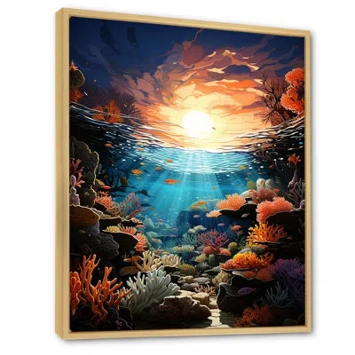 Design Art Aquariums Coral Sunrise  - Nautical & Beach Canvas Prints_106434 In Natural Floater Framed