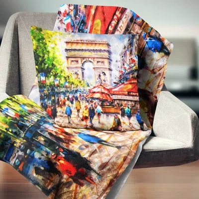 Design Art Arc D Triomphe Paris - Cityscape Printed Pillow In Brown;green