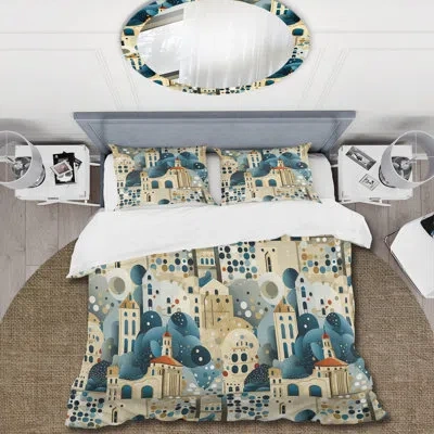 Design Art Architectural Splendor Polka Dots Pattern I Duvet Cover Set In Beige;teal