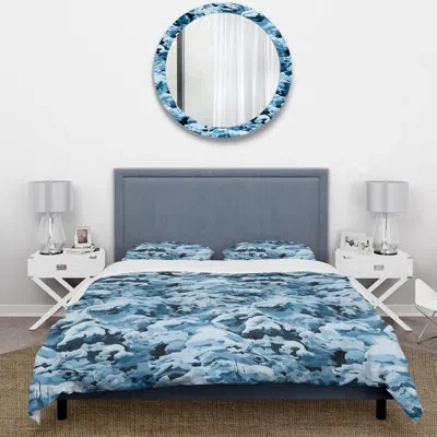 Design Art Arctic Camo Blizz I - Camouflage Duvet Cover Set - Microfiber Polyester In Blue