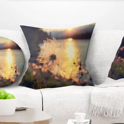 Design Art Arctic Cotton Flowers At Sunset - Floral Printed Pillow In Green