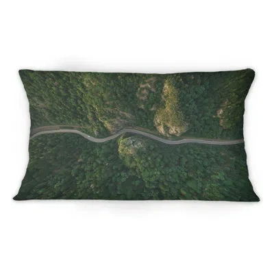 Design Art Arial View Of Curvy Mountain Road - Lake House Printed Throw Pillow