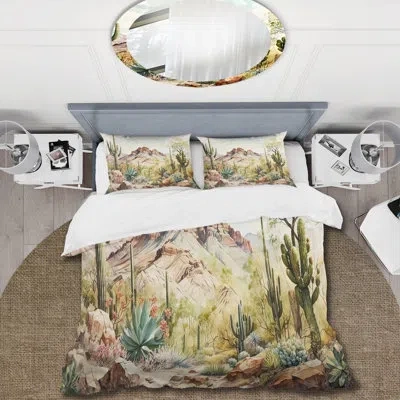Design Art Arizona Desert Iii - Western Duvet Cover Set In Green;beige