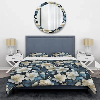 Design Art Artistic Blue Magnolia Essence Beauty - Floral Duvet Cover Set In Blue;white;beige