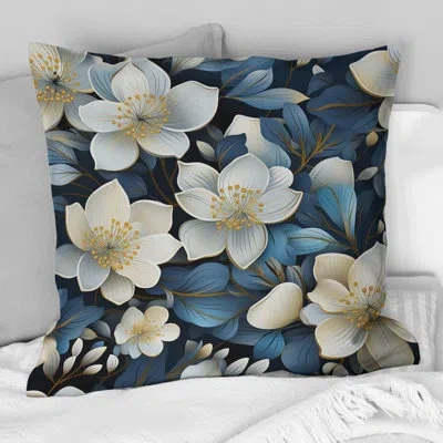 Design Art Artistic Blue Magnolia Essence Beauty - Floral Printed Throw Pillow In Blue;beige